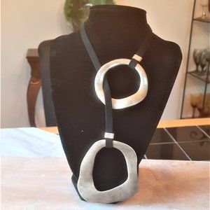 MarlaWynne Freeform Double Ring Necklace on Suede Cord